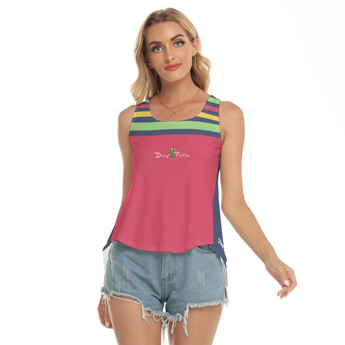 Dizzy Pickle Amy Patches Rose Stripes Women's Pickleball Open-Backed Sleeveless Tank Top