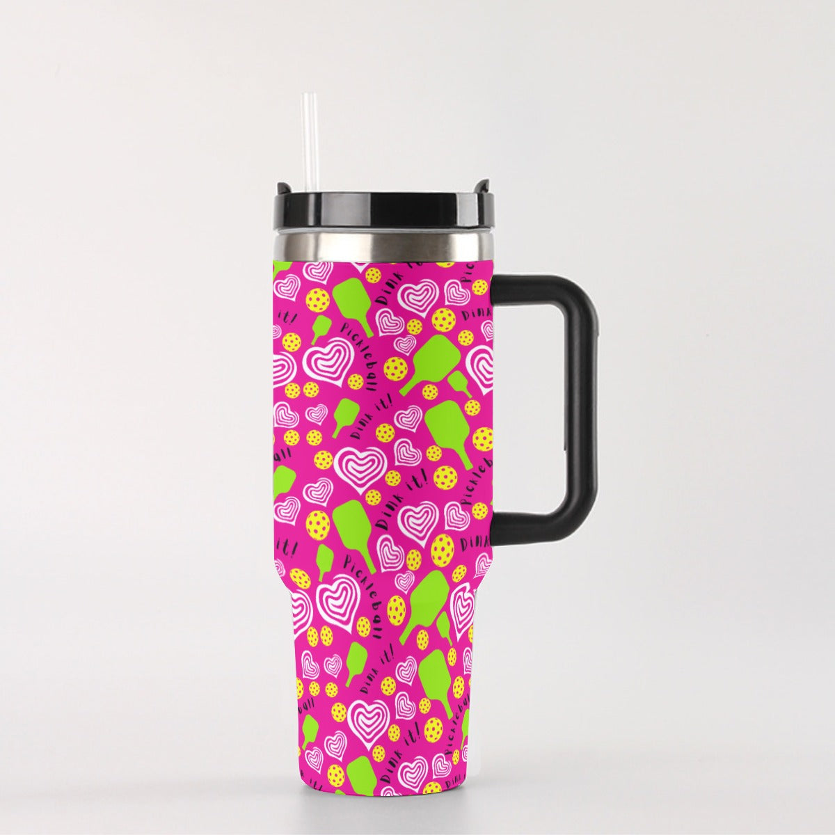 Dizzy Pickle Dinking Diva Hearts PG 40 oz. Mega Pickleball Insulated Tumbler with Handle