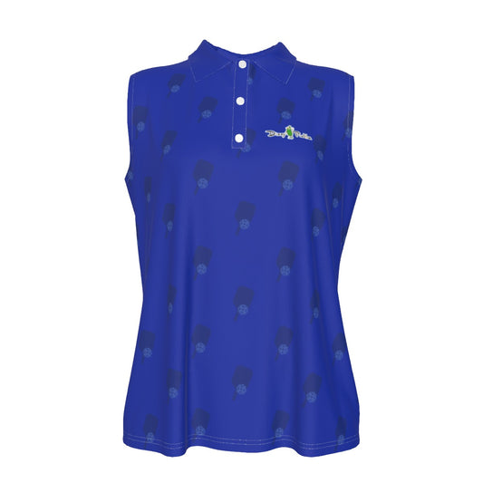 Dizzy Pickle Lynne Blue Paddles Women's Pickleball Sleeveless Polo Shirt