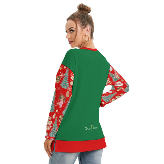 Dizzy Pickle Christmas Merry and Bright Women's Pickleball Side Split O-Neck Sweatshirt