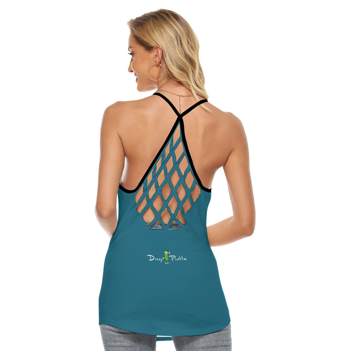 XX-LARGE Dizzy Pickle Pickleball Love at First Serve WP Women's Pickleball Cut-out Crisscross Back Sleeveless Tank Peacock