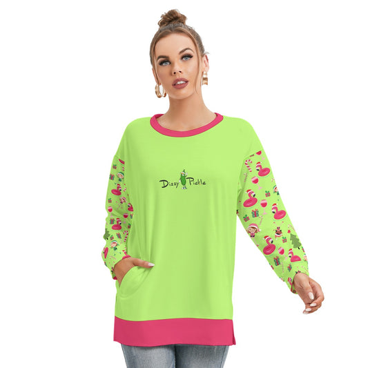 Dizzy Pickle Christmas Cheer Women's Pickleball Side Split O-Neck Sweatshirt