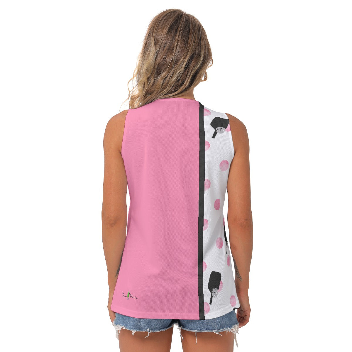 Dizzy Pickle Page Mini Paddles_Polka Dots White Women's Pickleball Sleeveless V-Neck Top