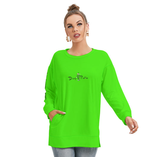 Dizzy Pickle DZY P Classic Lime Green Women's Pickleball Side Split O-Neck Sweatshirt