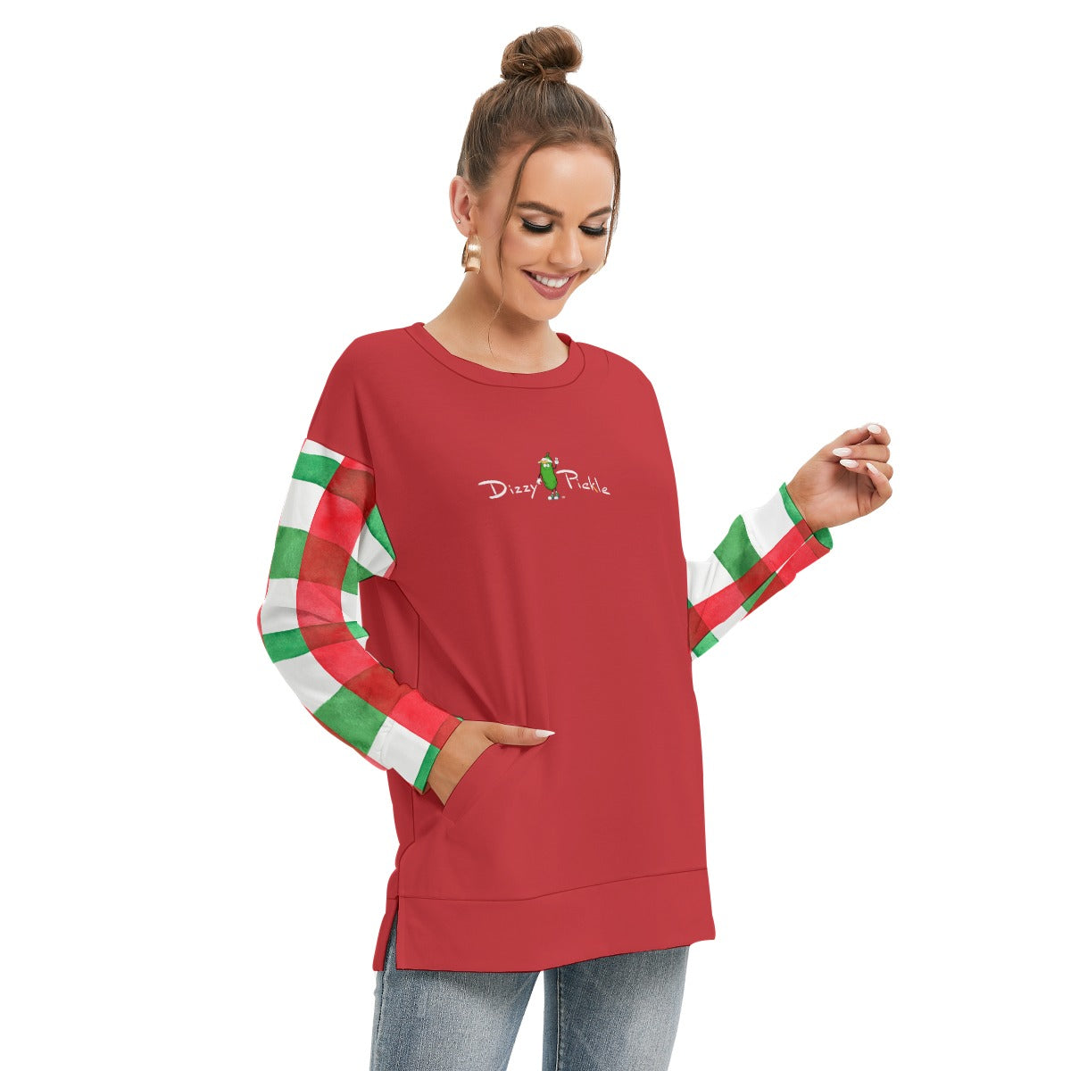 Dizzy Pickle Christmas Weave Women's Pickleball Side Split O-Neck Sweatshirt