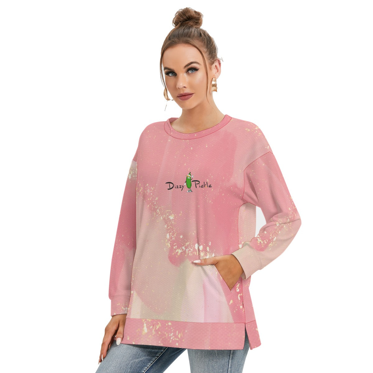 Dizzy Pickle Barbara Sweet Rose Champagne Women's Pickleball Side Split O-Neck Sweatshirt