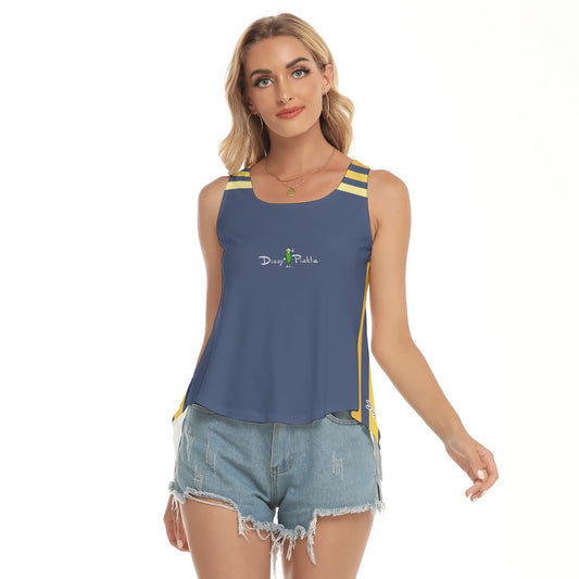 Dizzy Pickle Amy Sunflowers Blue Stripes Women's Pickleball Open-Backed Sleeveless Tank Top