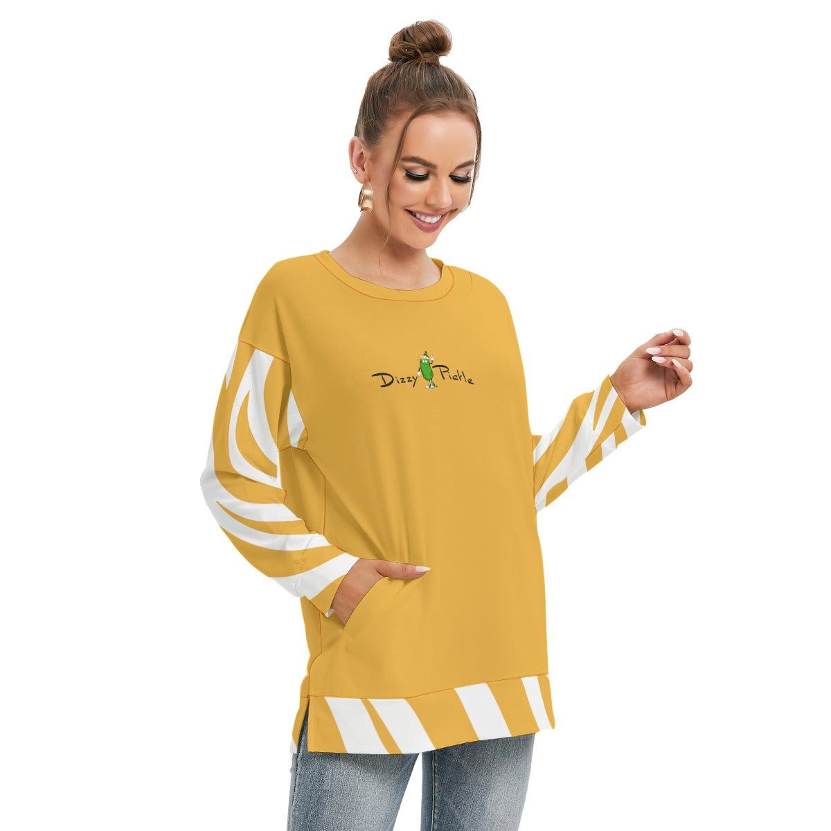 Dizzy Pickle Bridget Gold Women's Pickleball Side Split O-Neck Sweatshirt