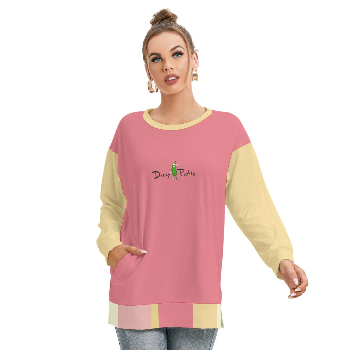 Dizzy Pickle Barbara Strawberry Lemonade Women's Pickleball Side Split O-Neck Sweatshirt