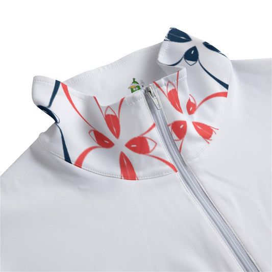 MEDIUM SLIM FIT Van - White/Petals - Women's Quarter Zip Long Sleeve Casual Pullover by Dizzy Pickle