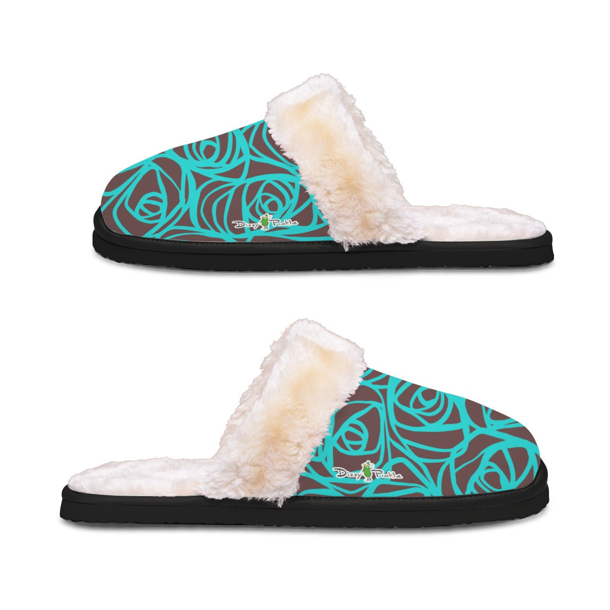 Dizzy Pickle Esther Brown Blooms Women's Pickleball Plush Slippers