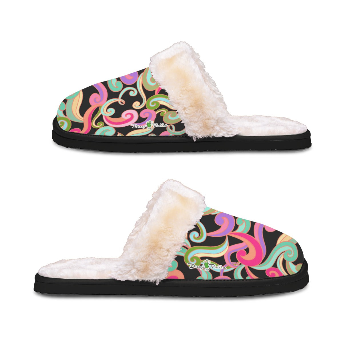 Dizzy Pickle Anna Black Women's Pickleball Plush Slippers