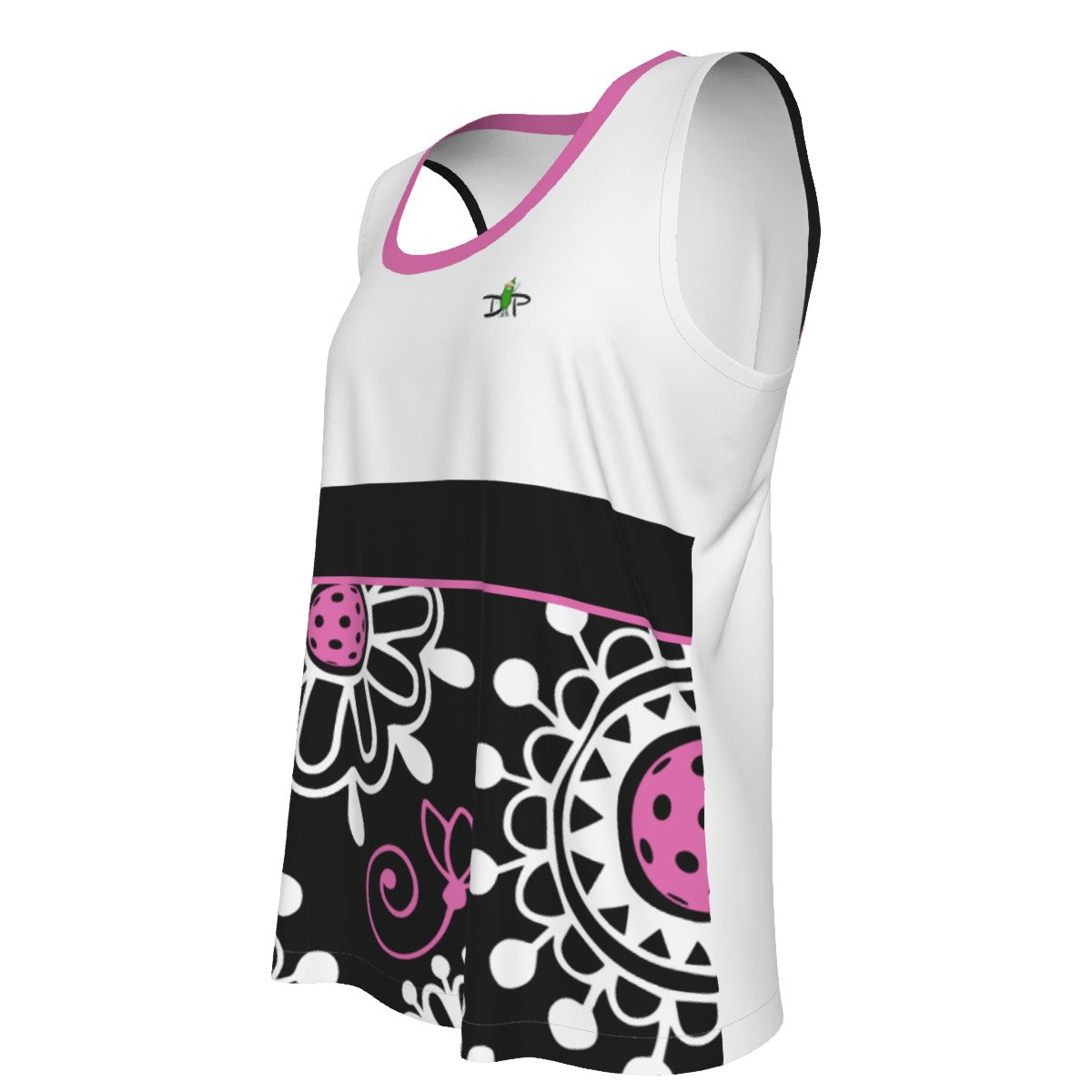 MEDIUM Dizzy Pickle Coming Up Daisies BPW Women's Pickleball Sleeveless Sports Tank Black Pink White