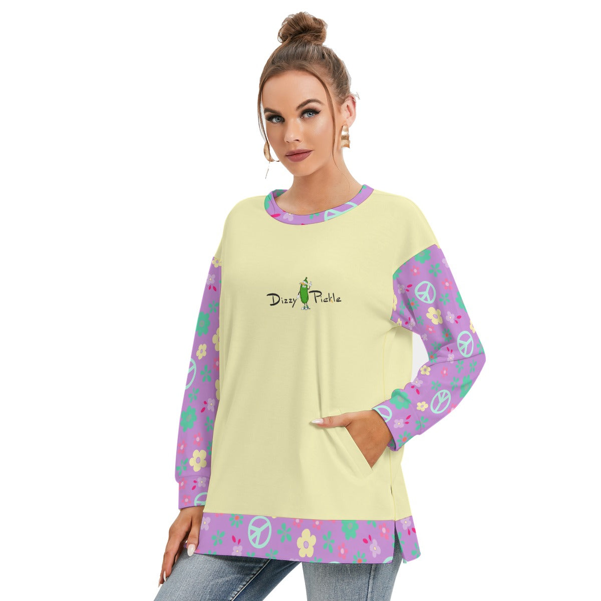 Dizzy Pickle Hope Lavender Women's Pickleball Side Split O-Neck Sweatshirt