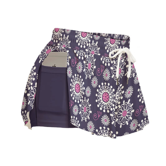 SMALL Dizzy Pickle Coming Up Daisies Pickleball Women's Sport Culottes Skorts with Inner Shorts and Pockets Plum/Pink