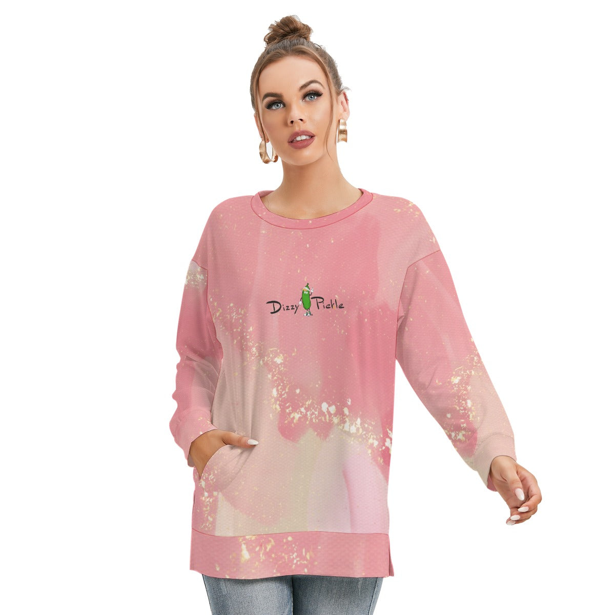 Dizzy Pickle Barbara Sweet Rose Champagne Women's Pickleball Side Split O-Neck Sweatshirt