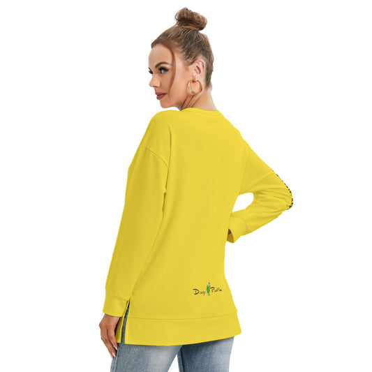 Dizzy Pickle DZY P Classic Yellow Women's Pickleball Side Split O-Neck Sweatshirt