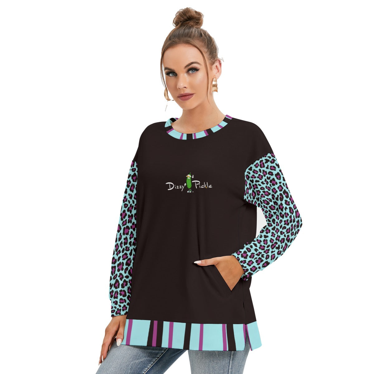 Dizzy Pickle Amber BTP Women's Pickleball Side Split O-Neck Sweatshirt