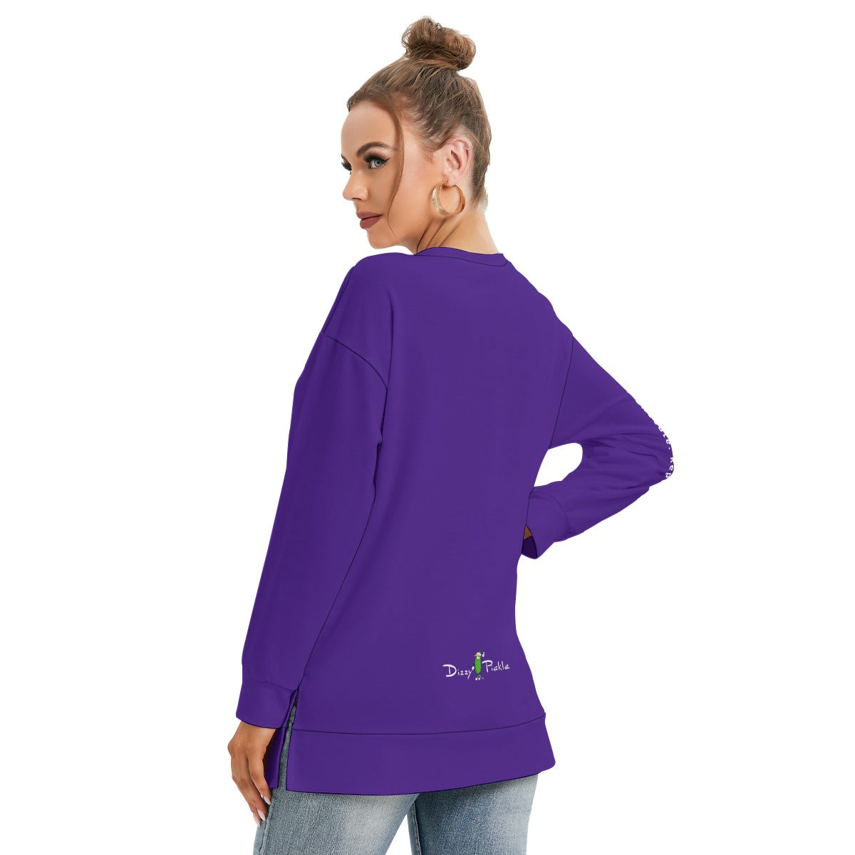 Dizzy Pickle DZY P Classic Deep Purple Women's Pickleball Side Split O-Neck Sweatshirt