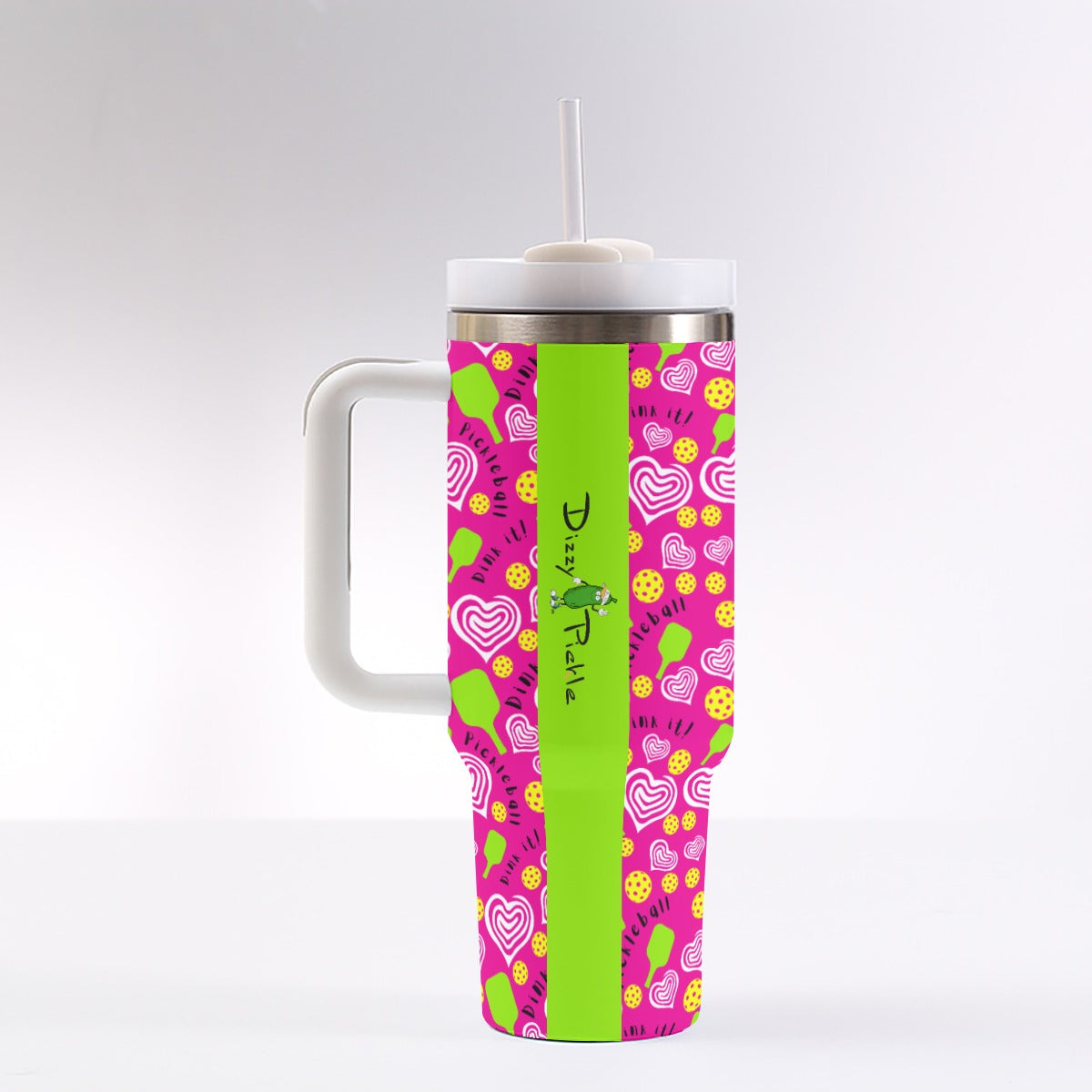 Dizzy Pickle Dinking Diva Hearts PG 40 oz. Mega Pickleball Insulated Tumbler with Handle