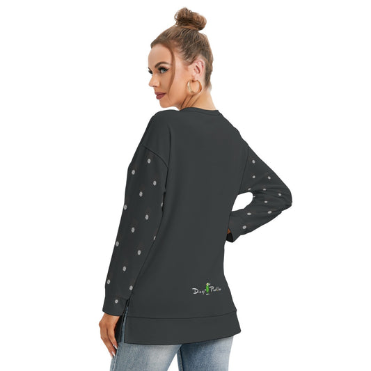 Dizzy Pickle Lynne Black Paddles Women's Pickleball Side Split O-Neck Sweatshirt