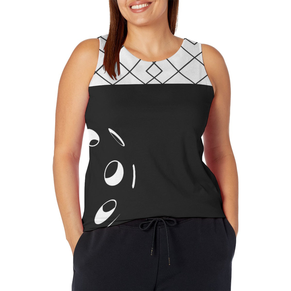 4X-LARGE Lisa - Black/White - Women's Wide Strap Tank by Dizzy Pickle (Plus Size)