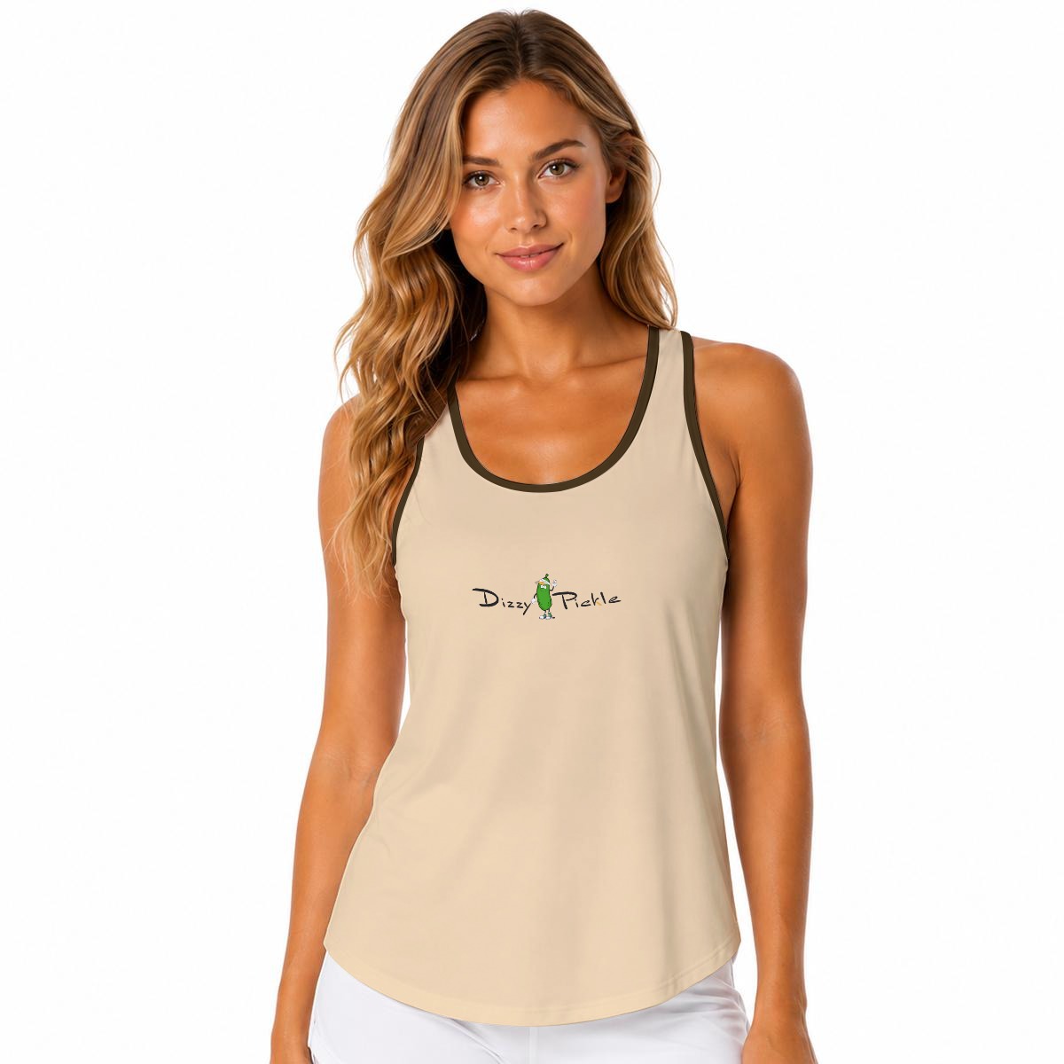 Dizzy Pickle DZY P Classic Beige Brown Women's Sleeveless Performance Tank Top with Built-In Bra