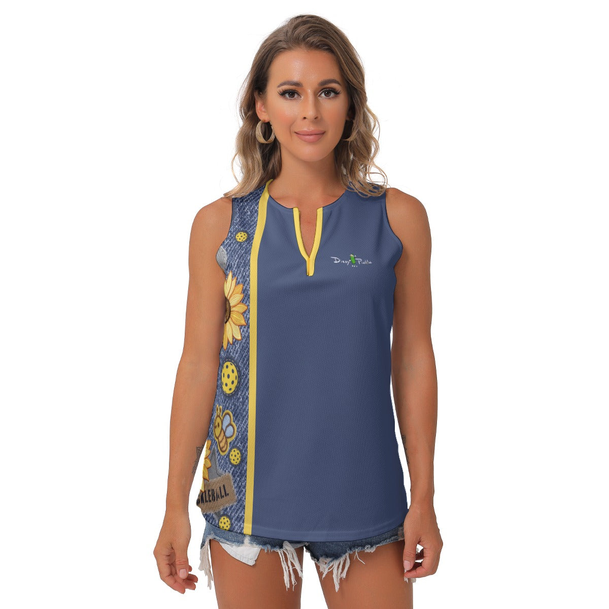 Dizzy Pickle Amy Sunflowers Women's Pickleball Sleeveless V-Neck Top