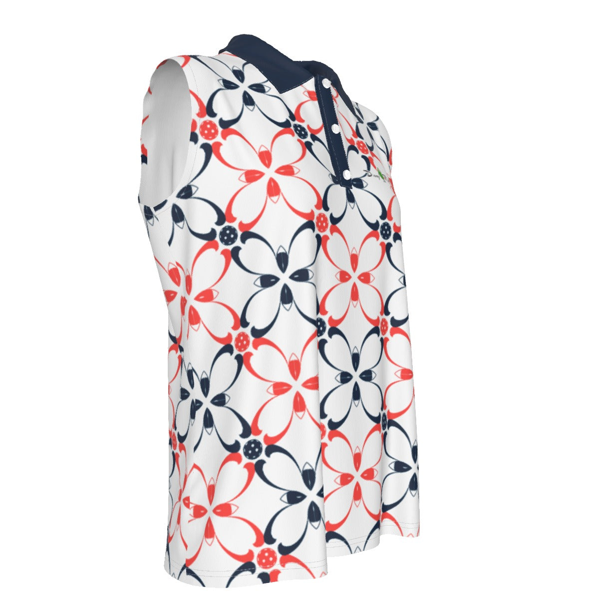Dizzy Pickle Van White Petals Women's Pickleball Sleeveless Polo Shirt