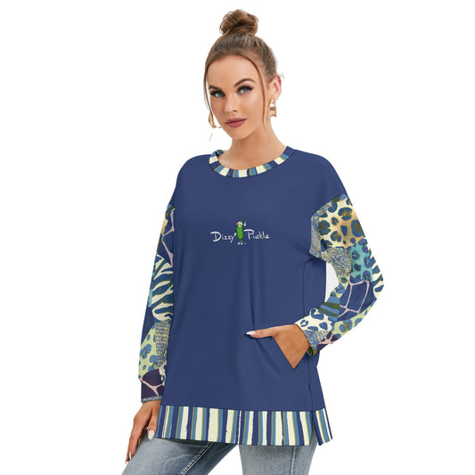 Dizzy Pickle Anne Gone Wild Dark Blue Women's Pickleball Side Split O-Neck Sweatshirt