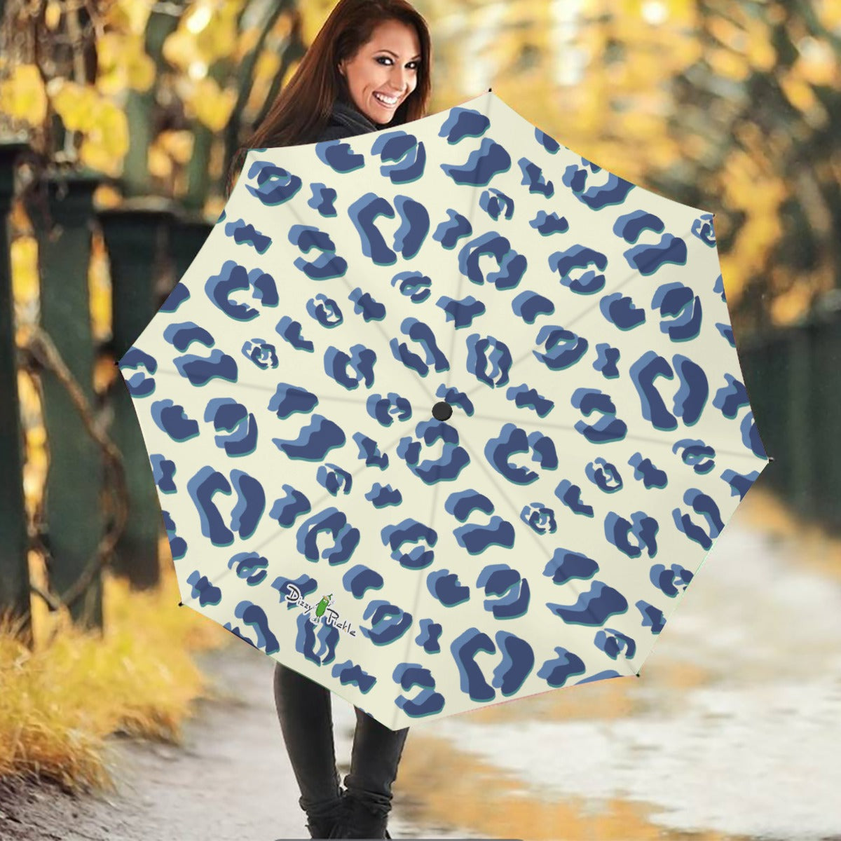 Dizzy Pickle Anne Leopard Print Pickleball Automatic Button Release Umbrella