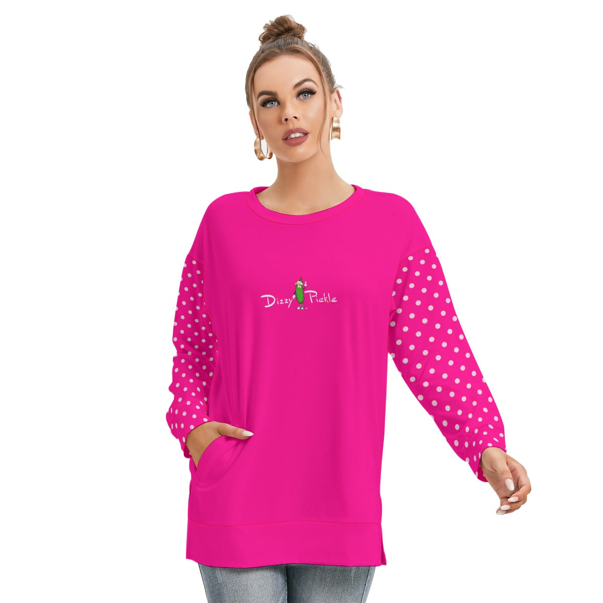 Dizzy Pickle Avery Polka Dots Women's Pickleball Side Split O-Neck Sweatshirt