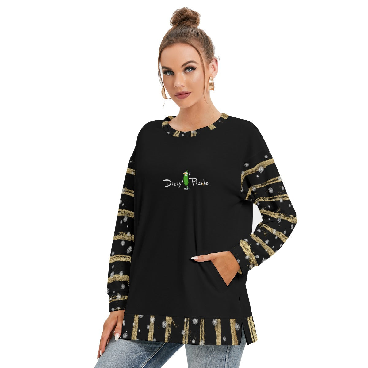 Dizzy Pickle Christmas Wishes Women's Pickleball Side Split O-Neck Sweatshirt