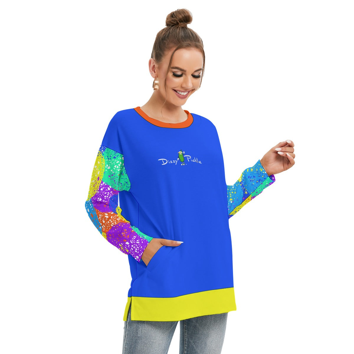 Dizzy Pickle Sharon Blue Women's Pickleball Side Split O-Neck Sweatshirt