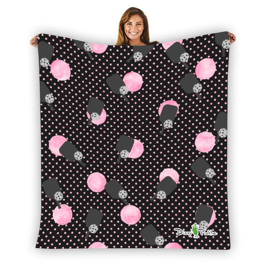 Dizzy Pickle Page Paddles_Polka Dots Black Pickleball Courtside Flannel Blanket