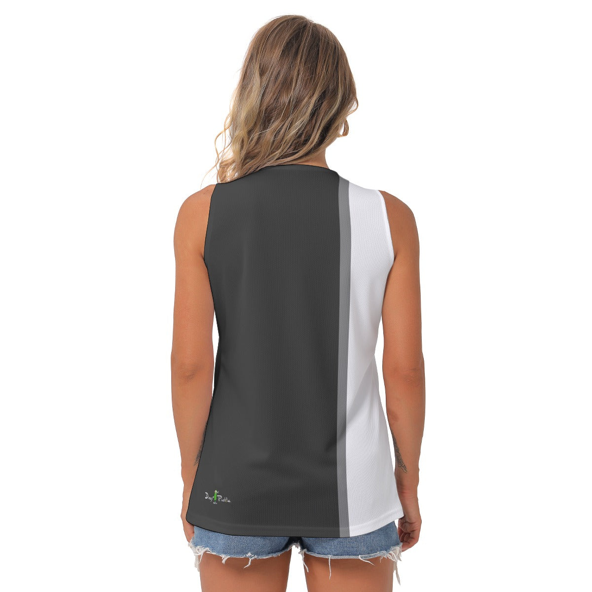 Dizzy Pickle Mary Black_White Stripe Women's Pickleball Sleeveless V-Neck Top