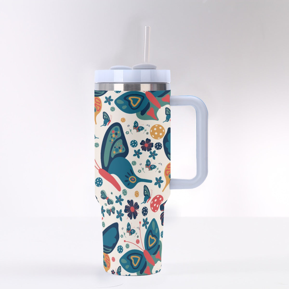 Dizzy Pickle Penny Butterflies Blues 40 oz. Mega Pickleball Insulated Tumbler with Handle