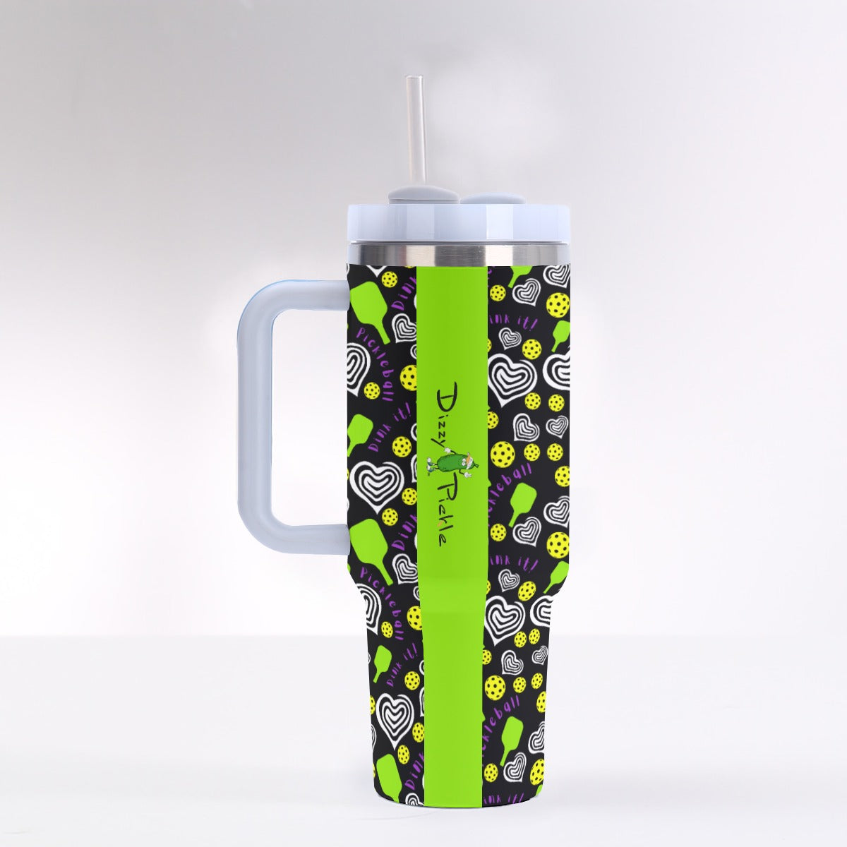 Dizzy Pickle Dinking Diva Hearts BG 40 oz. Mega Pickleball Insulated Tumbler with Handle