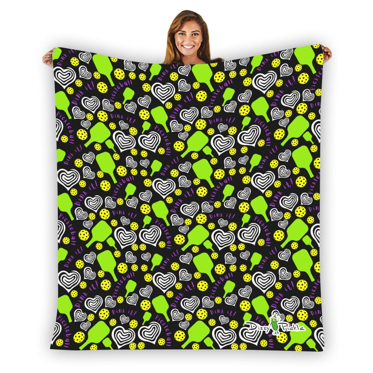 Dizzy Pickle Dinking Diva Hearts BG Pickleball Courtside Flannel Blanket