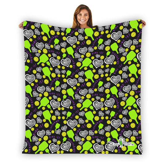 Dizzy Pickle Dinking Diva Hearts BG Pickleball Courtside Flannel Blanket