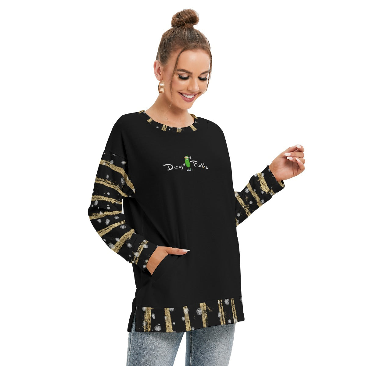 Dizzy Pickle Christmas Wishes Women's Pickleball Side Split O-Neck Sweatshirt