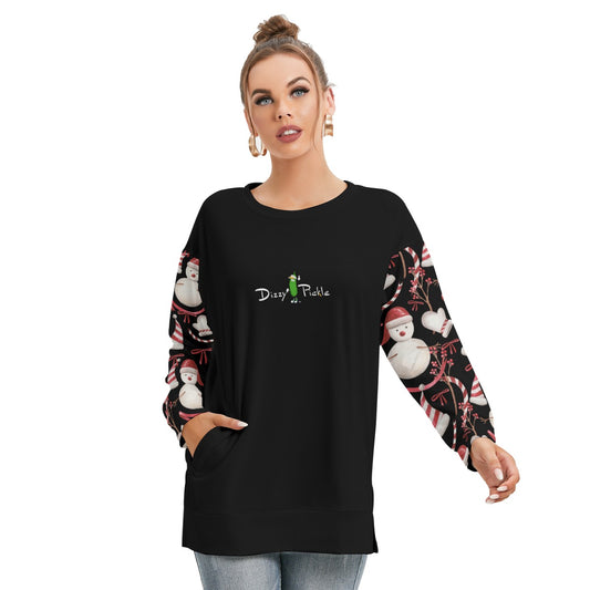 Dizzy Pickle Christmas Let It Snow Women's Pickleball Side Split O-Neck Sweatshirt