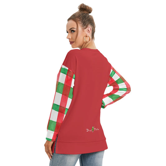 Dizzy Pickle Christmas Weave Women's Pickleball Side Split O-Neck Sweatshirt