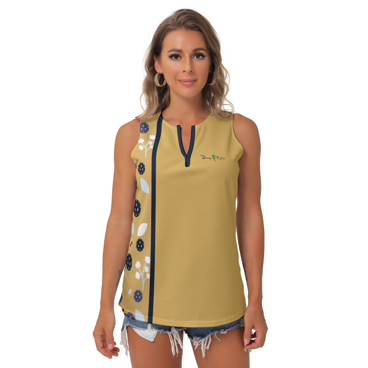 Dizzy Pickle Lesley Gold Women's Pickleball Sleeveless V-Neck Top