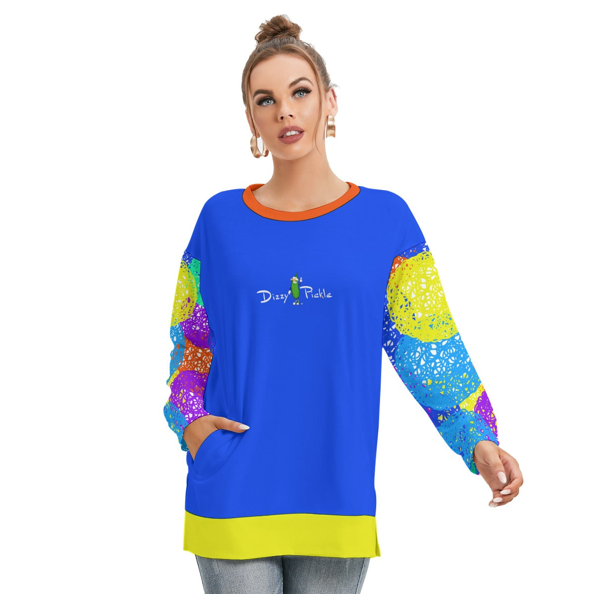 Dizzy Pickle Sharon Blue Women's Pickleball Side Split O-Neck Sweatshirt