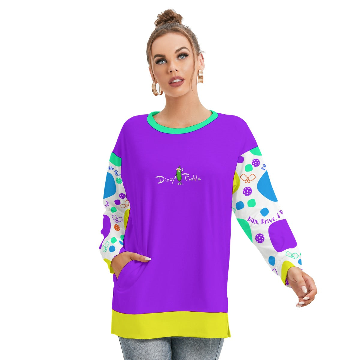 Dizzy Pickle Sharon Paddle Up Women's Pickleball Side Split O-Neck Sweatshirt