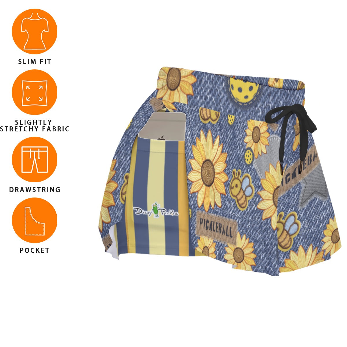 Dizzy Pickle Amy Sunflowers Women's Pickleball Sport Culottes with Pockets