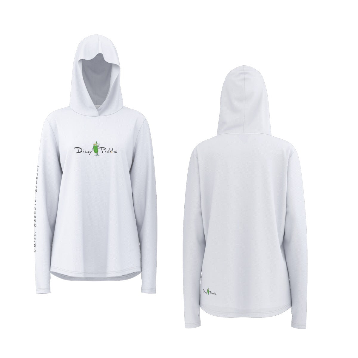 Dizzy Pickle DZY P Classic White Women's Pickleball Sunscreen Sports Hoodie with Thumb Holes