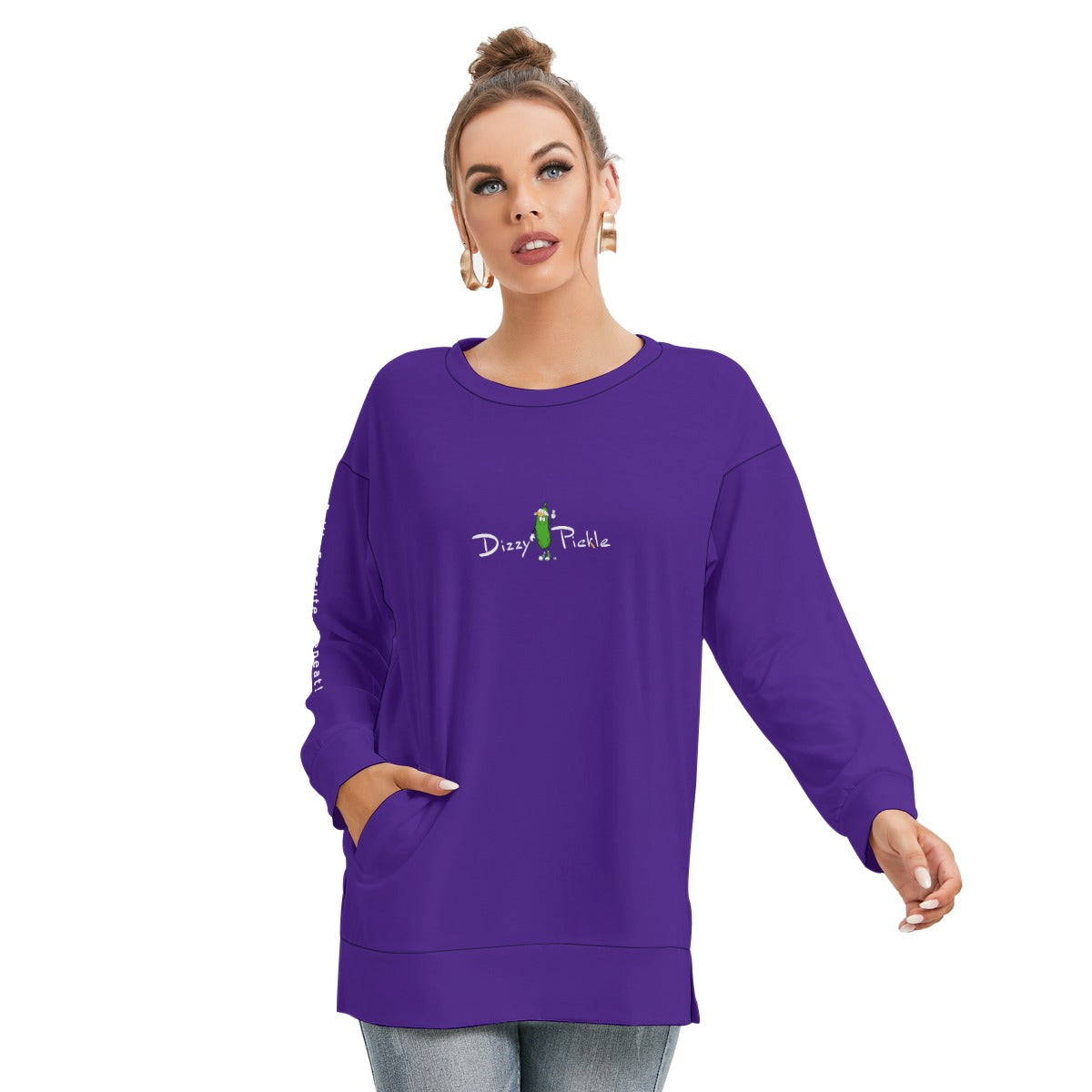 Dizzy Pickle DZY P Classic Deep Purple Women's Pickleball Side Split O-Neck Sweatshirt