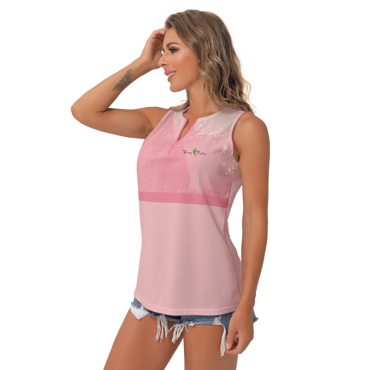 Dizzy Pickle Barbara Sweet Rose Champagne Women's Pickleball Sleeveless V-Neck Top